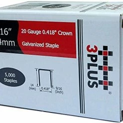 Wholesale ✔️ 3PLUS T50/14 20 Gauge 3/8-Inch(10.6mm) Crown 9/16-Inch Leg Length Galvanized Fine Wire Staples, 5,000 Per Box 🥰