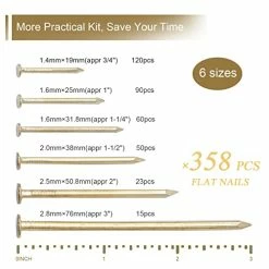 Cheap ✔️ 6 Sizes Gold Hardware Nails Assortment Kit, 358pcs, Brass Plated, Nails For Hanging Pictures, Finishing Nails, Wood Nails, Wall Nails For Hanging (3”, 2”, 1-1/2”, 1-1/4", 1”, 3/4") 🛒 -Air Powered Tools Sales 4150v9aFRBL