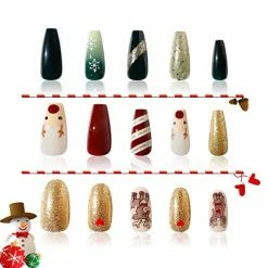 Flash Sale 🧨 3 Pack 🔔 Christmas Press On Nails - 🔔 Christmas Fake Nails Long With 72pcs 🔔 Christmas Elk, 🔔 Christmas Snowflake, 🔔 Christmas Stripes For 👩 Women And 👧 Girls Nail Art Apricot Green Lines ✔️ -Air Powered Tools Sales 41AvZIv nWL