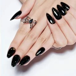 Best reviews of ⌛ Press On Nails - Black Gothic Short Pointed Almond Nails Acrylic Fake Nails With Design UV Glossy Medium Stiletto Glue On Nails Reusable False Nail Kits Static Stick On Nails For 👩 Women, 24Pcs Full Cover Nail Sets A6-black Gothic 🎁 -Air Powered Tools Sales 41PI4FrbX0L