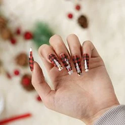 Flash Sale 🧨 3 Pack 🔔 Christmas Press On Nails - 🔔 Christmas Fake Nails Long With 72pcs 🔔 Christmas Elk, 🔔 Christmas Snowflake, 🔔 Christmas Stripes For 👩 Women And 👧 Girls Nail Art Apricot Green Lines ✔️ -Air Powered Tools Sales 41VPBAaqsBL