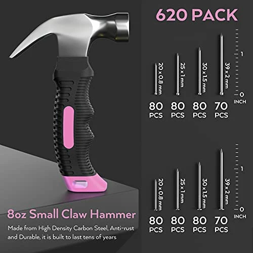 Coupon 🤩 INCLY 620 PCS Small Nails For Hanging Pictures Assortment Kit With 8oz Pink Small 🔨 Hammer, Mini 🔨 Hammer Set With Hardware Nails Assorted Set 310 Wall Nails & 310 Finish Nails For Installing With Case 🔔 2 Coupon 🤩 INCLY 620 PCS Small Nails For Hanging Pictures Assortment Kit With 8oz Pink Small 🔨 Hammer, Mini 🔨 Hammer Set With Hardware Nails Assorted Set 310 Wall Nails & 310 Finish Nails For Installing With Case 🔔 - Image 2