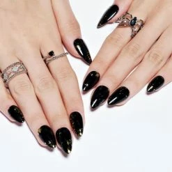 Best reviews of ⌛ Press On Nails - Black Gothic Short Pointed Almond Nails Acrylic Fake Nails With Design UV Glossy Medium Stiletto Glue On Nails Reusable False Nail Kits Static Stick On Nails For 👩 Women, 24Pcs Full Cover Nail Sets A6-black Gothic 🎁 -Air Powered Tools Sales 41e7p84XZ4L