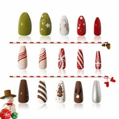 Flash Sale 🧨 3 Pack 🔔 Christmas Press On Nails - 🔔 Christmas Fake Nails Long With 72pcs 🔔 Christmas Elk, 🔔 Christmas Snowflake, 🔔 Christmas Stripes For 👩 Women And 👧 Girls Nail Art Apricot Green Lines ✔️ -Air Powered Tools Sales 41fr2buR1ML
