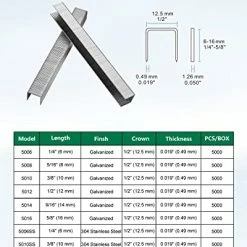 Budget 🛒 Meite 20GA 50Series 5012 1/2-Inch Crown By Leg Length 1/2-Inch Galvanized Fine Wire Staples(5000pcs/Box) (1-Box Pack) 🔥 -Air Powered Tools Sales 41ulKLg0MxL