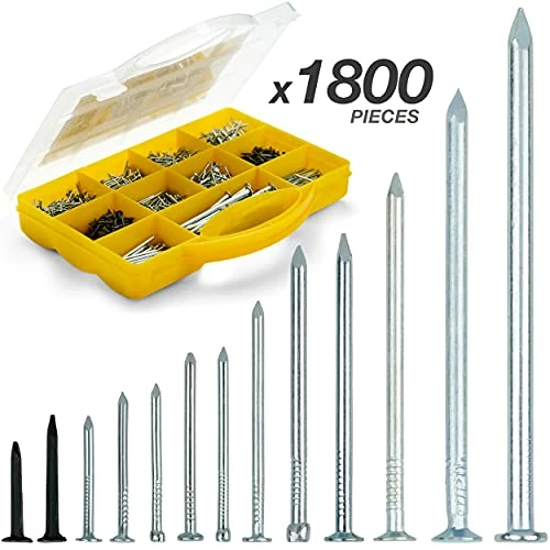 Deals π Top Quality Nail Assortment Kit β Over A 1800 Multipurpose Hardware Nails - 11 Different Sizes β Non Bendable & Sturdy - Compact Organized Box π 1 Deals π Top Quality Nail Assortment Kit β Over A 1800 Multipurpose Hardware Nails - 11 Different Sizes β Non Bendable & Sturdy - Compact Organized Box π