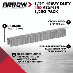 Best reviews of 🛒 508 Heavy Duty T50 1/2-Inch Staples For Upholstery, Construction, Furniture, Crafts, 1250-Pack 💯