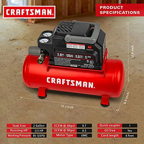 Flash Sale 🔥 Air Compressor, 2 Gallon Portable Air Compressor, Hot 🐶 Dog Tank, 1/3 HP Oil-Free Max 125 PSI Pressure, 0.7 CFM@40 PSI, 0.5 CFM@90 PSI, Model: CMXECXA0200243 , Red 🌟 4 Flash Sale 🔥 Air Compressor, 2 Gallon Portable Air Compressor, Hot 🐶 Dog Tank, 1/3 HP Oil-Free Max 125 PSI Pressure, 0.7 CFM@40 PSI, 0.5 CFM@90 PSI, Model: CMXECXA0200243 , Red 🌟 - Image 4