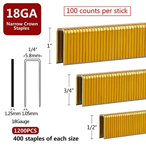 Buy 🎁 18 Gauge 1/4" Narrow Crown Staples ( 1", 3/4", 1/2" ), Galvanized 1200 Counts For Pneumatic Or Electric Stapler,Assorted Project Pack ❤️ 1 Buy 🎁 18 Gauge 1/4" Narrow Crown Staples ( 1", 3/4", 1/2" ), Galvanized 1200 Counts For Pneumatic Or Electric Stapler,Assorted Project Pack ❤️