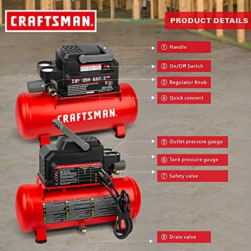 Flash Sale 🔥 Air Compressor, 2 Gallon Portable Air Compressor, Hot 🐶 Dog Tank, 1/3 HP Oil-Free Max 125 PSI Pressure, 0.7 CFM@40 PSI, 0.5 CFM@90 PSI, Model: CMXECXA0200243 , Red 🌟 2 Flash Sale 🔥 Air Compressor, 2 Gallon Portable Air Compressor, Hot 🐶 Dog Tank, 1/3 HP Oil-Free Max 125 PSI Pressure, 0.7 CFM@40 PSI, 0.5 CFM@90 PSI, Model: CMXECXA0200243 , Red 🌟 - Image 2