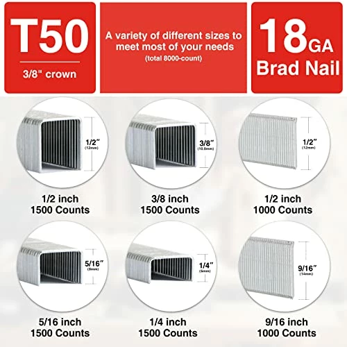 Brand new 🌟 Heavy Duty T50 Staples And 18GA Brad Nails Combo Kit, 8000-Count, Four Sizes Of T50 Staples For Staple Gun Including 1/4, 5/16, 3/8, 1/2 Inch And Two Sizes Of Brad Nails Including 1/2, 9/16 Inch 🤩 3 Brand new 🌟 Heavy Duty T50 Staples And 18GA Brad Nails Combo Kit, 8000-Count, Four Sizes Of T50 Staples For Staple Gun Including 1/4, 5/16, 3/8, 1/2 Inch And Two Sizes Of Brad Nails Including 1/2, 9/16 Inch 🤩 - Image 3