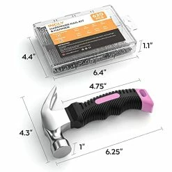 Coupon 🤩 INCLY 620 PCS Small Nails For Hanging Pictures Assortment Kit With 8oz Pink Small 🔨 Hammer, Mini 🔨 Hammer Set With Hardware Nails Assorted Set 310 Wall Nails & 310 Finish Nails For Installing With Case 🔔