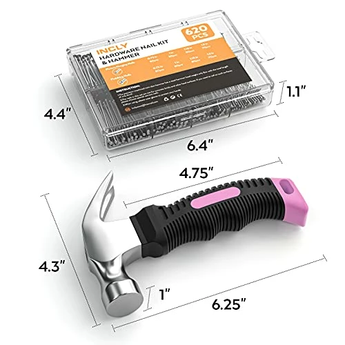 Coupon 🤩 INCLY 620 PCS Small Nails For Hanging Pictures Assortment Kit With 8oz Pink Small 🔨 Hammer, Mini 🔨 Hammer Set With Hardware Nails Assorted Set 310 Wall Nails & 310 Finish Nails For Installing With Case 🔔 1 Coupon 🤩 INCLY 620 PCS Small Nails For Hanging Pictures Assortment Kit With 8oz Pink Small 🔨 Hammer, Mini 🔨 Hammer Set With Hardware Nails Assorted Set 310 Wall Nails & 310 Finish Nails For Installing With Case 🔔
