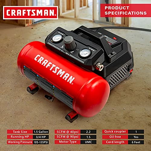 Coupon ๐ 1.5 Gallon 3/4 HP Portable Air Compressor, Max 135 PSI, 1.5 CFM@90psi, Oil Free Air Tank, Electric Air Tool, CMXECXA0200141A , Red ๐งจ 3 Coupon ๐ 1.5 Gallon 3/4 HP Portable Air Compressor, Max 135 PSI, 1.5 CFM@90psi, Oil Free Air Tank, Electric Air Tool, CMXECXA0200141A , Red ๐งจ - Image 3