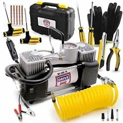 Coupon ⌛ Portable Air Compressor Tire Inflator With Tire Repair Kit - 12V DC Air Pump For Car Tires With 150 PSI Gauge & Car Emergency Kit, Carry Case, Adaptors, Car Plug & Tire Patch Kit By 😀