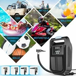 Best Pirce 🥰 Tire Inflator Portable Air Compressor 12V DC Car Air Pump With Digital Display, LED Light, Auto Shut Off Function, Set Of Nozzle Adaptors For Car, Motorcycle, Bicycle, Ball, And Other Inflatables Black 🔔